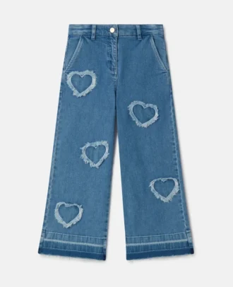 Stretch-Jeans mit Fransen-Herz-Aufnäher