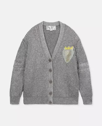 Strickjacke aus Bio-Baumwolle mit Erdbeer-Applikation