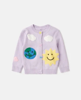 Strickjacke mit Earth Friends-Grafikstickerei