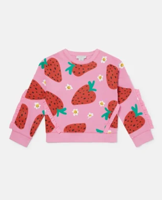 Sweatshirt mit Erdbeer-Print und Fransen