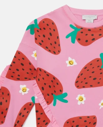 Sweatshirt mit Erdbeer-Print und Fransen