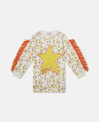 Sweatshirtkleid mit Sternenprint und Fransen