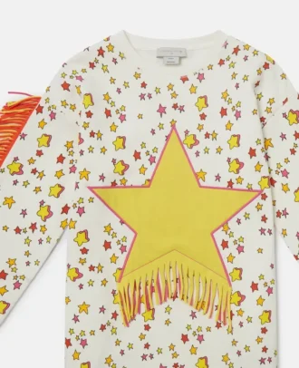 Sweatshirtkleid mit Sternenprint und Fransen