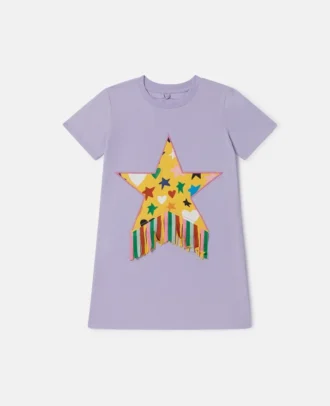 T-Shirt-Kleid mit Sternenprint und Fransen