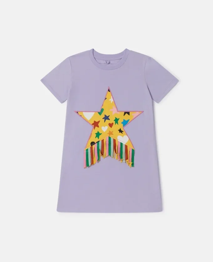 T-Shirt-Kleid mit Sternenprint und Fransen