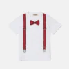 T-Shirt mit Fliegen- und Hosenträger-Print