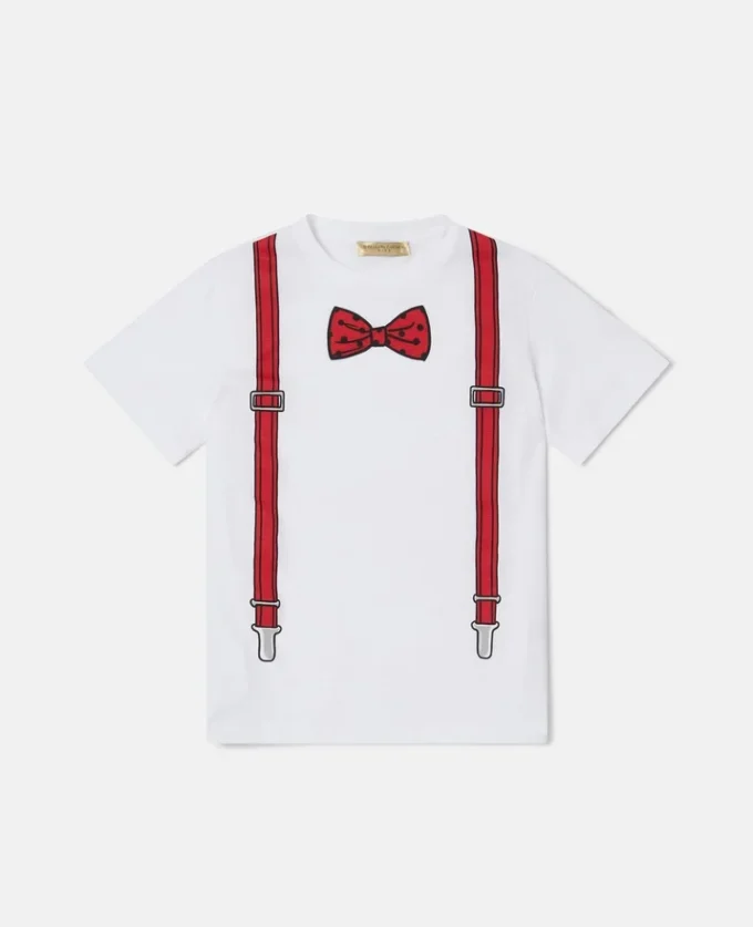 T-Shirt mit Fliegen- und Hosenträger-Print
