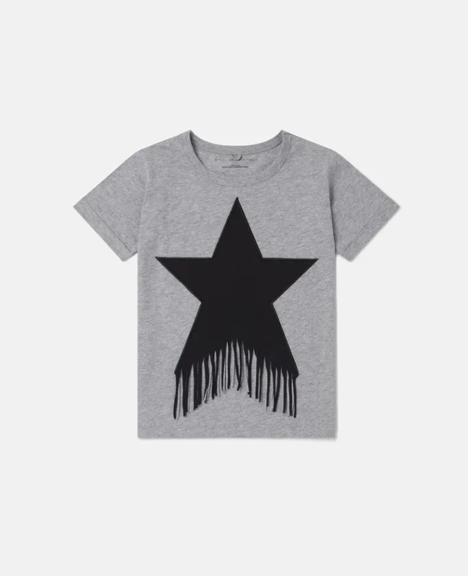 T-Shirt mit Stern-Grafik und Fransen
