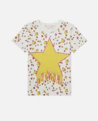 T-Shirt mit Stern-Grafik und Fransen