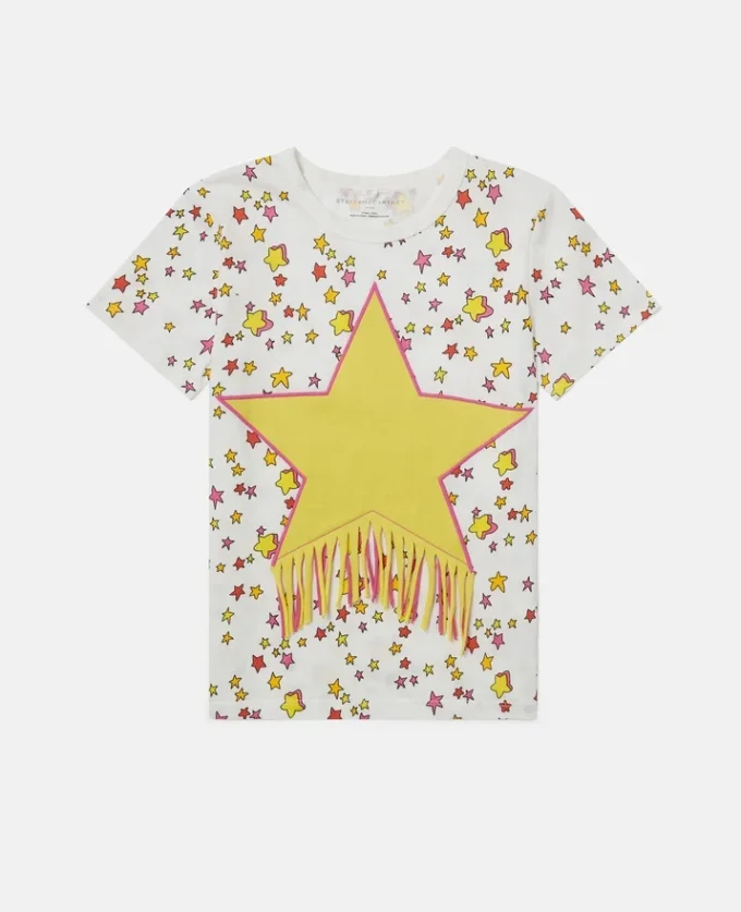T-Shirt mit Stern-Grafik und Fransen