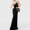 Tief ausgeschnittenes Maxikleid mit Kristall-Halterneck