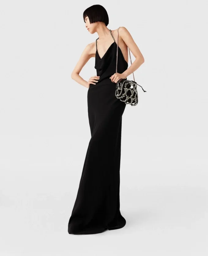 Tief ausgeschnittenes Maxikleid mit Kristall-Halterneck
