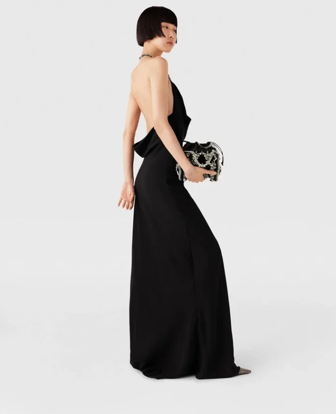 Tief ausgeschnittenes Maxikleid mit Kristall-Halterneck