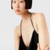 Tief ausgeschnittenes Maxikleid mit Kristall-Halterneck
