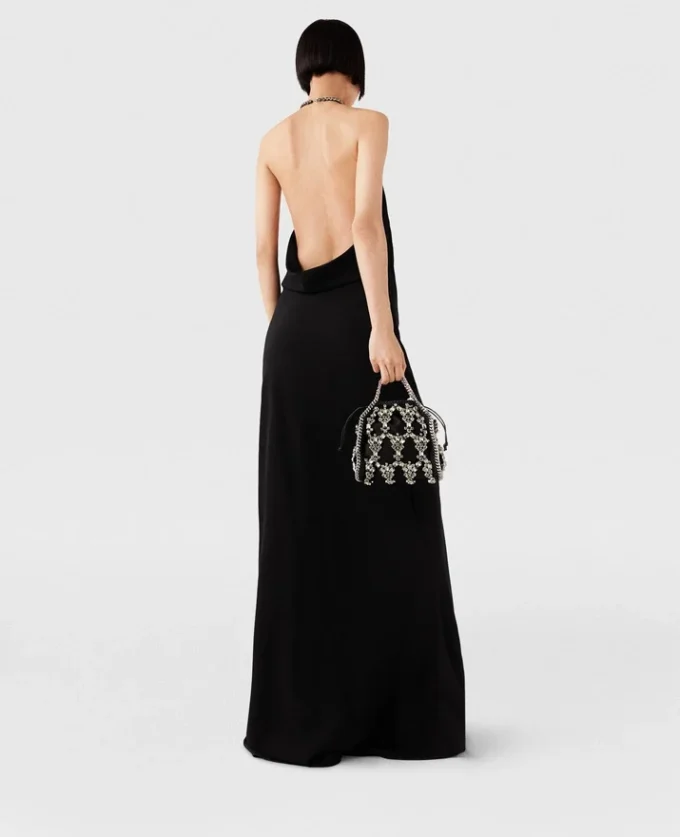 Tief ausgeschnittenes Maxikleid mit Kristall-Halterneck