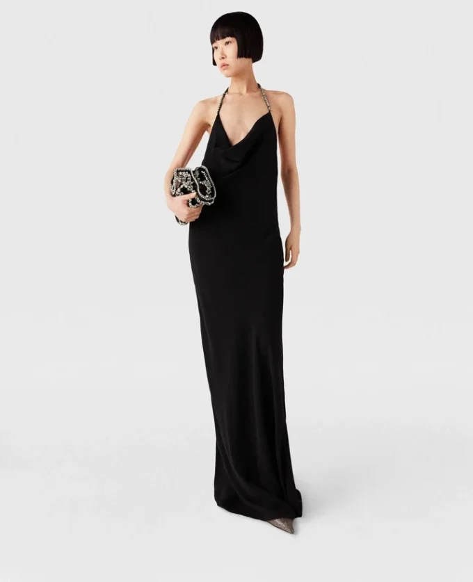 Tief ausgeschnittenes Maxikleid mit Kristall-Halterneck