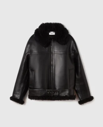 Vegane Shearling-Jacke mit Gürtel