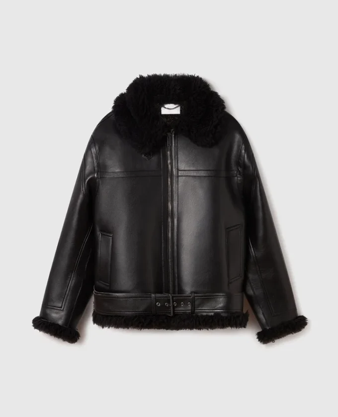Vegane Shearling-Jacke mit Gürtel