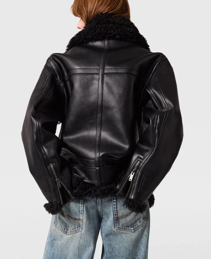 Vegane Shearling-Jacke mit Gürtel