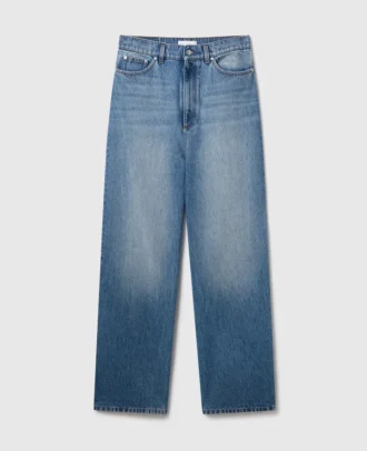 Verwaschene High-Waist-Jeans mit weitem Bein