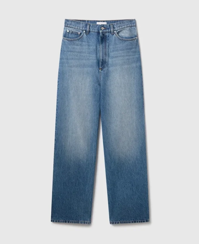 Verwaschene High-Waist-Jeans mit weitem Bein