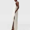 Verziertes asymmetrisches Satinkleid mit Neckholder