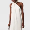 Verziertes asymmetrisches Satinkleid mit Neckholder