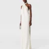 Verziertes asymmetrisches Satinkleid mit Neckholder
