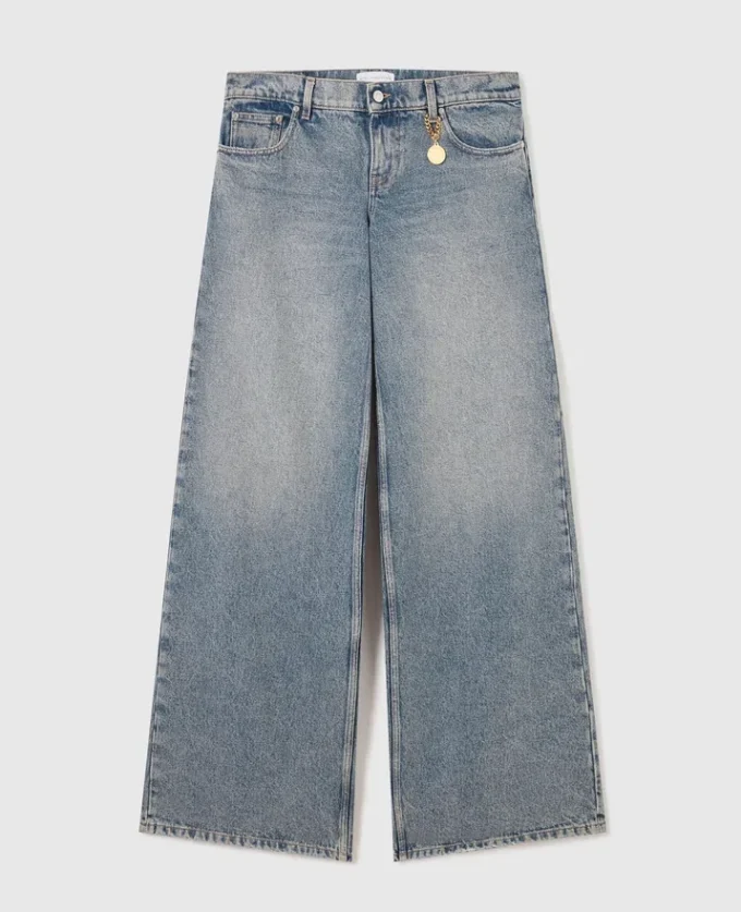 Vintage-Waschung Weite Jeans