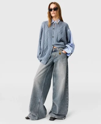Vintage-Waschung Weite Jeans