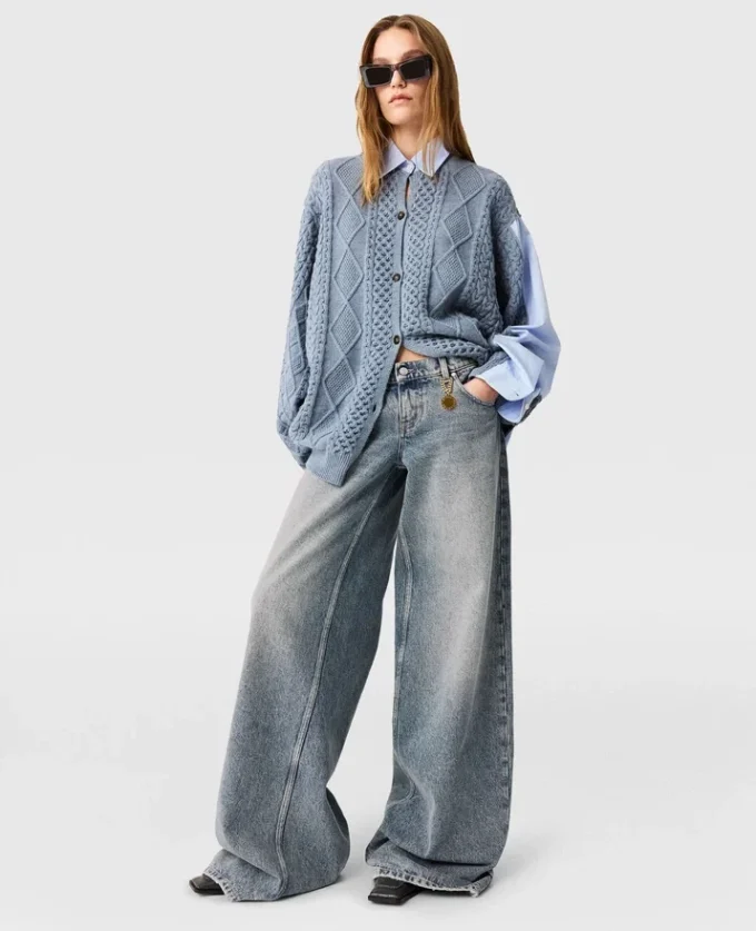 Vintage-Waschung Weite Jeans
