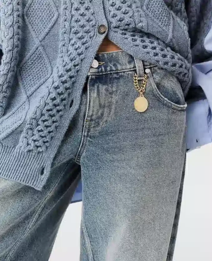 Vintage-Waschung Weite Jeans