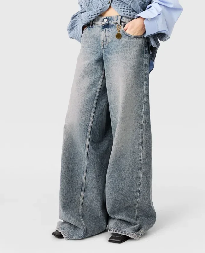 Vintage-Waschung Weite Jeans