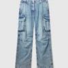 Vintage Wash Denim Cargo Jeans