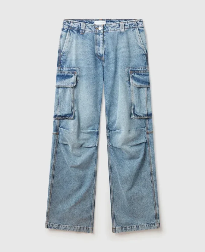 Vintage Wash Denim Cargo Jeans