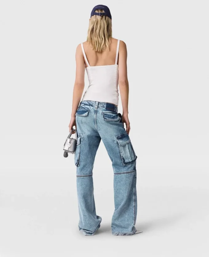 Vintage Wash Denim Cargo Jeans