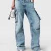 Vintage Wash Denim Cargo Jeans