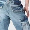 Vintage Wash Denim Cargo Jeans