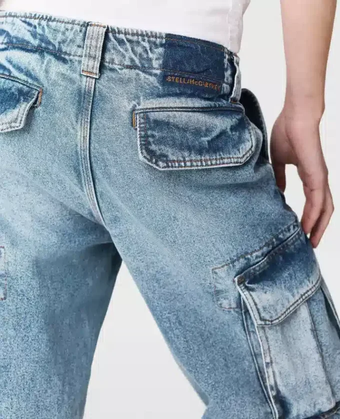 Vintage Wash Denim Cargo Jeans