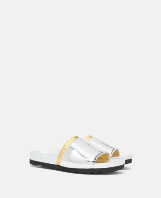 Zweifarbige Slide-On-Sandalen