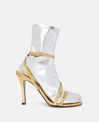 Zweifarbige Stiefel mit Sockeneffekt und Absatz